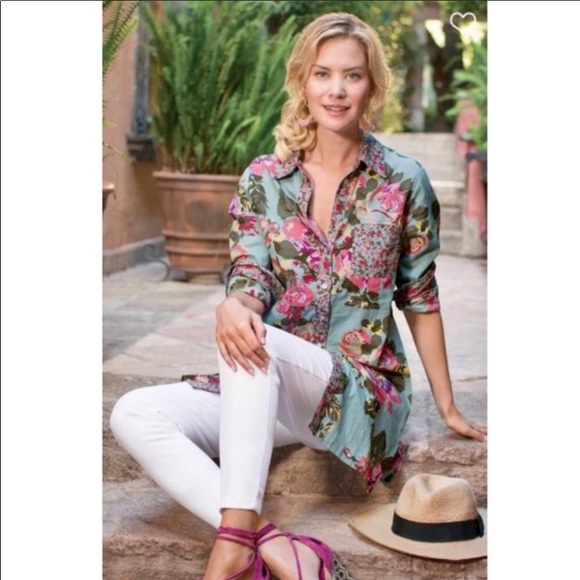 Soft Surroundings Floral Button Down Tunic Duster Kimono Shirt - Picture 6 of 9